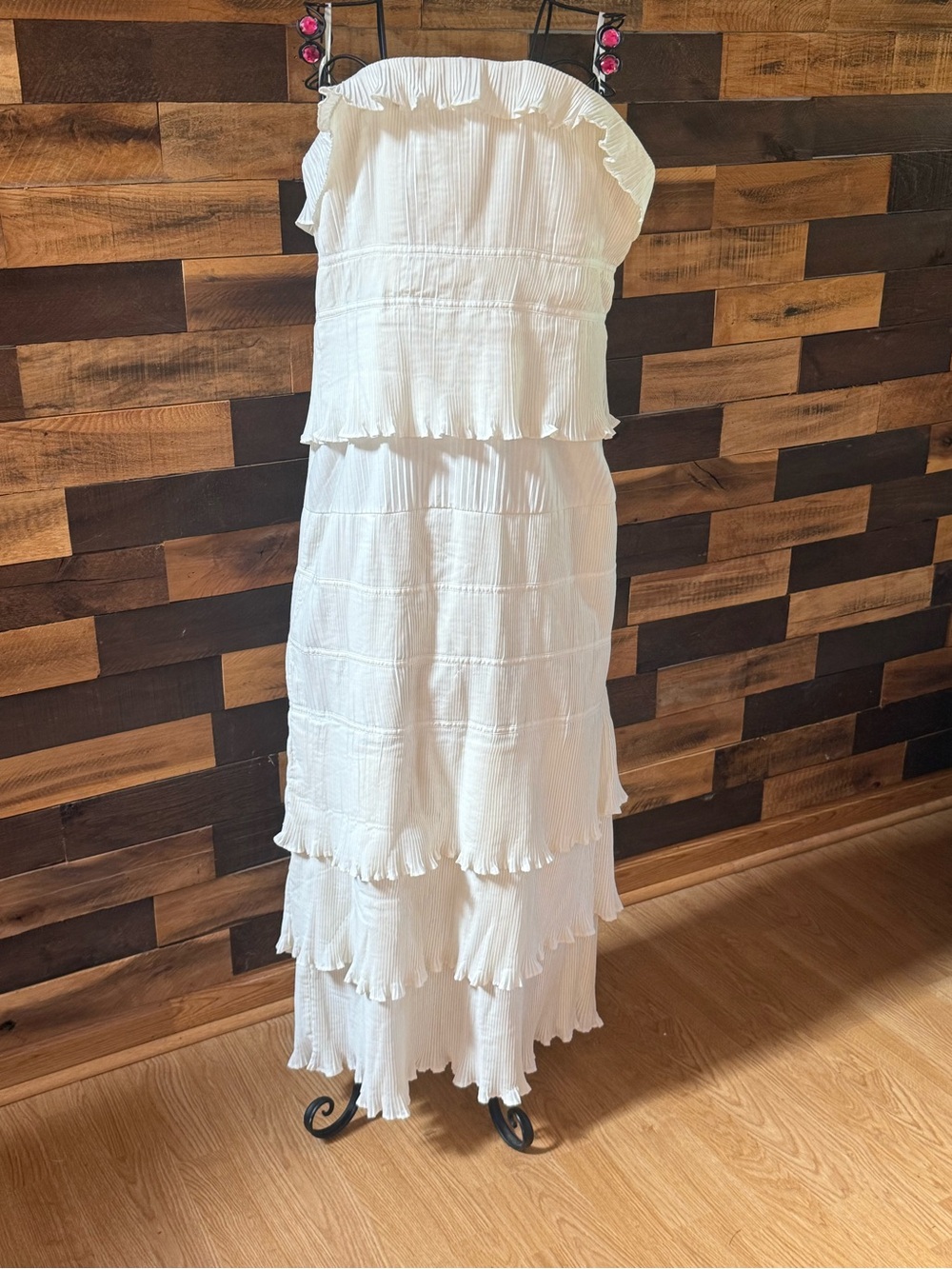 NWT Anthropologie Let Me Be Strapless Tiered Ruffle Pleated Maxi Dress White XL - Picture 8 of 15